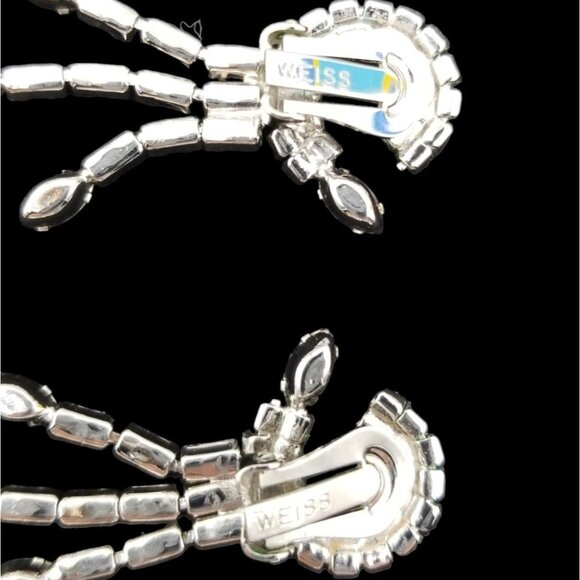 Vintage Clip Rhinestone Earrings Signed Weiss Chandelier Dangle Prom Wedding - Picture 3 of 7